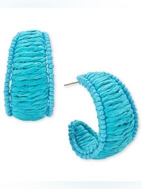 Turquoise Blue Beaded & Woven Hoop Earrings